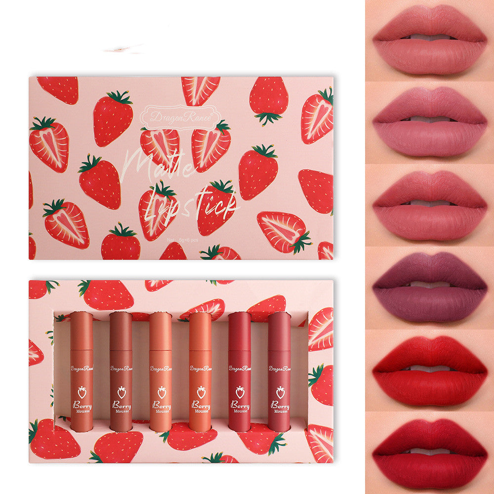 6pcs Strawberry Lip Gloss Set with Non-stick Cups