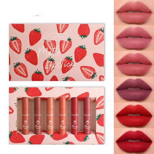 6pcs Strawberry Lip Gloss Set with Non-stick Cups