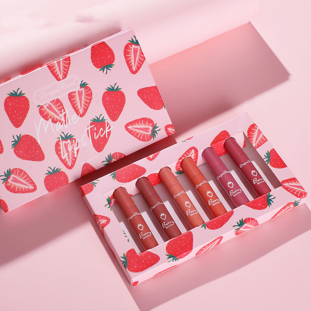 6pcs Strawberry Lip Gloss Set with Non-stick Cups
