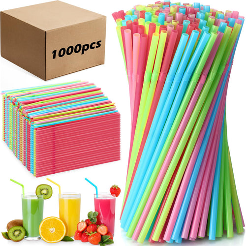 Lavender Hills - 1000 Pcs Flexible Disposable Drinking Plastic Straws Bulk 8.3 x 0.2 Inches Bendy Straws Plastic Long Disposable Drinking Straws Assorted Colors