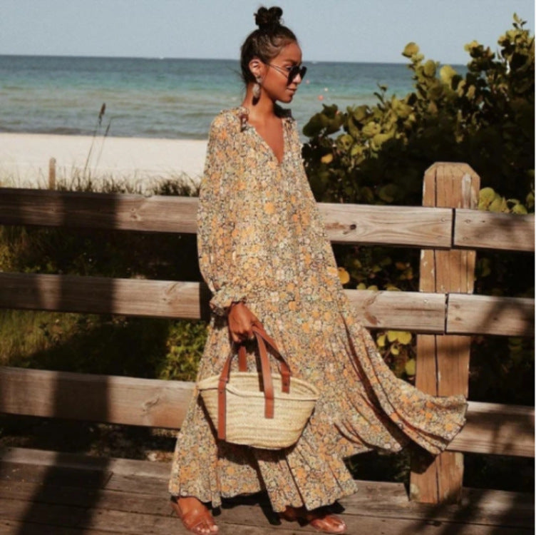 Lavender Hills Summer Bohemian Floral Maxi Dress for Women